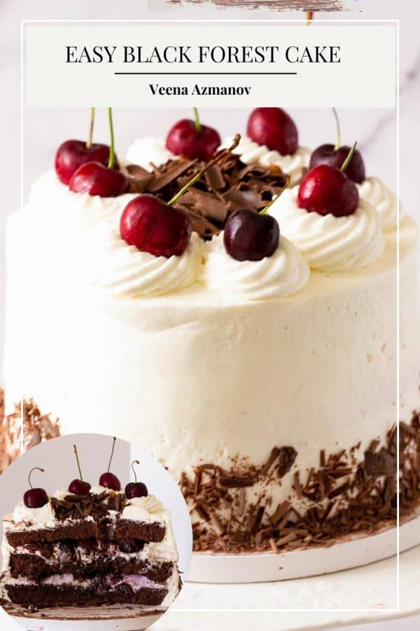 Pinterest image for Black Forest layer cake.
