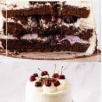 Pinterest image for Black Forest layer cake.