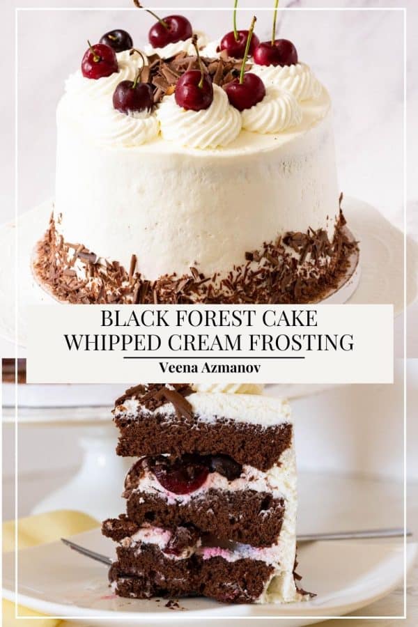 Pinterest image for Black Forest layer cake.