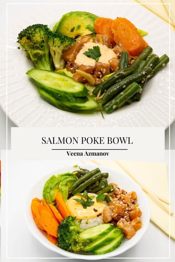 Pinterest image for poke bowl with salmon.