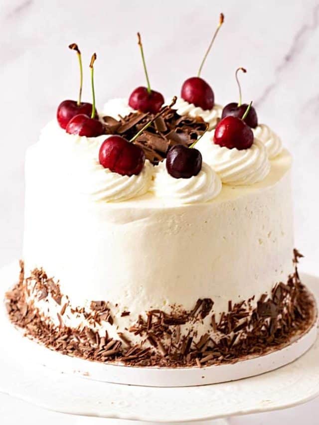 Black forest cake with whipped cream frosting