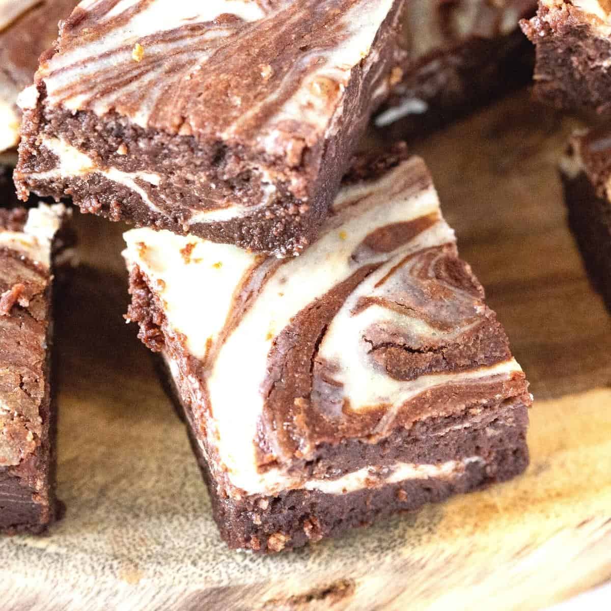 Brownies on a table. 