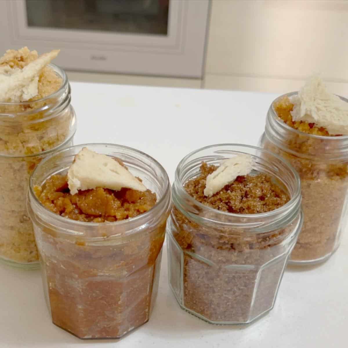 Brown sugar jars with bread.