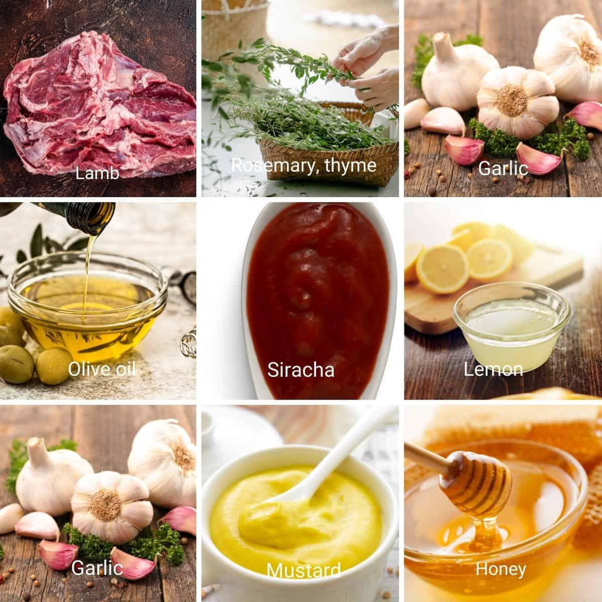 Ingredients for roast lamb with honey mustard.