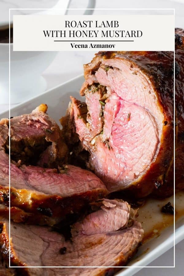 Pinterest image for lamb roasted with honey mustard.