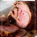 Pinterest image for lamb roasted with honey mustard.