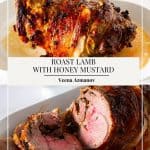 Pinterest image for lamb roasted with honey mustard.