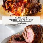 Pinterest image for lamb roasted with honey mustard.