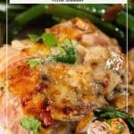 Pinterest image for chicken with bacon and mushrooms.