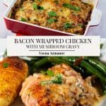 Pinterest image for chicken with bacon and mushrooms.