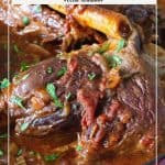 Pinterest image for braised lamb shanks with red wine.