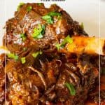 Pinterest image for braised lamb shanks with red wine.