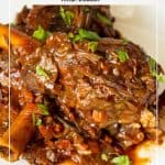 Pinterest image for braised lamb shanks with red wine.