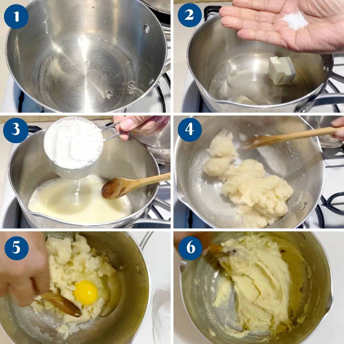 Progress pictures making the churro dough.