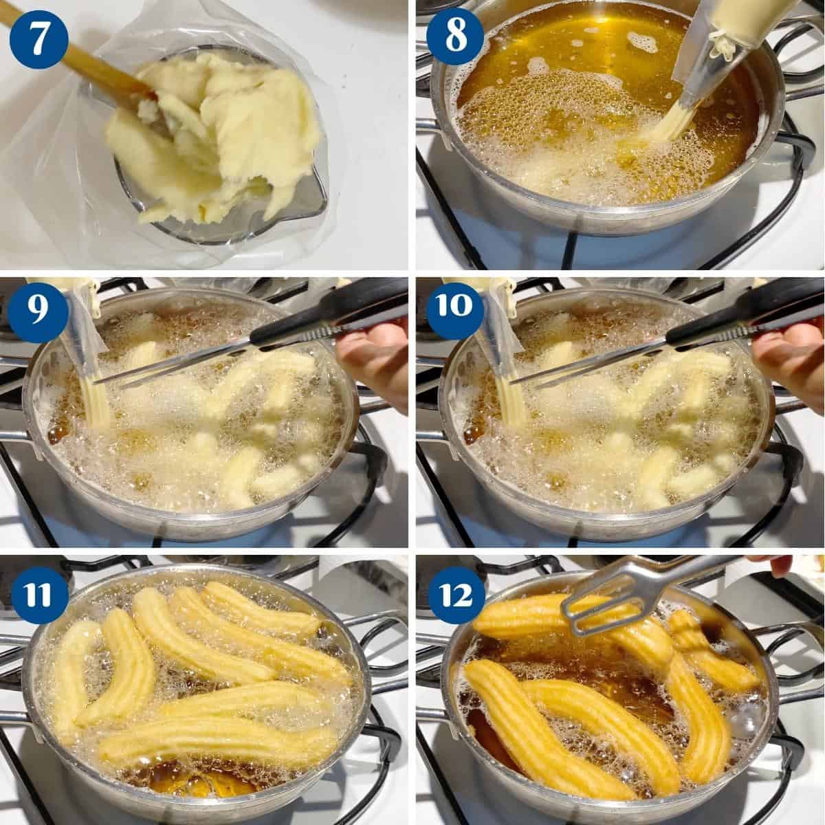 Progress pictures deep frying the churros.