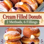 Pinterest image for Cream Filled Donuts with 6 Filled using 2 Methods.