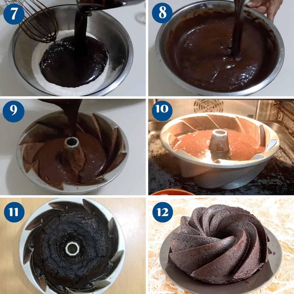 Progress pictures baking the chocolate bundt cake.