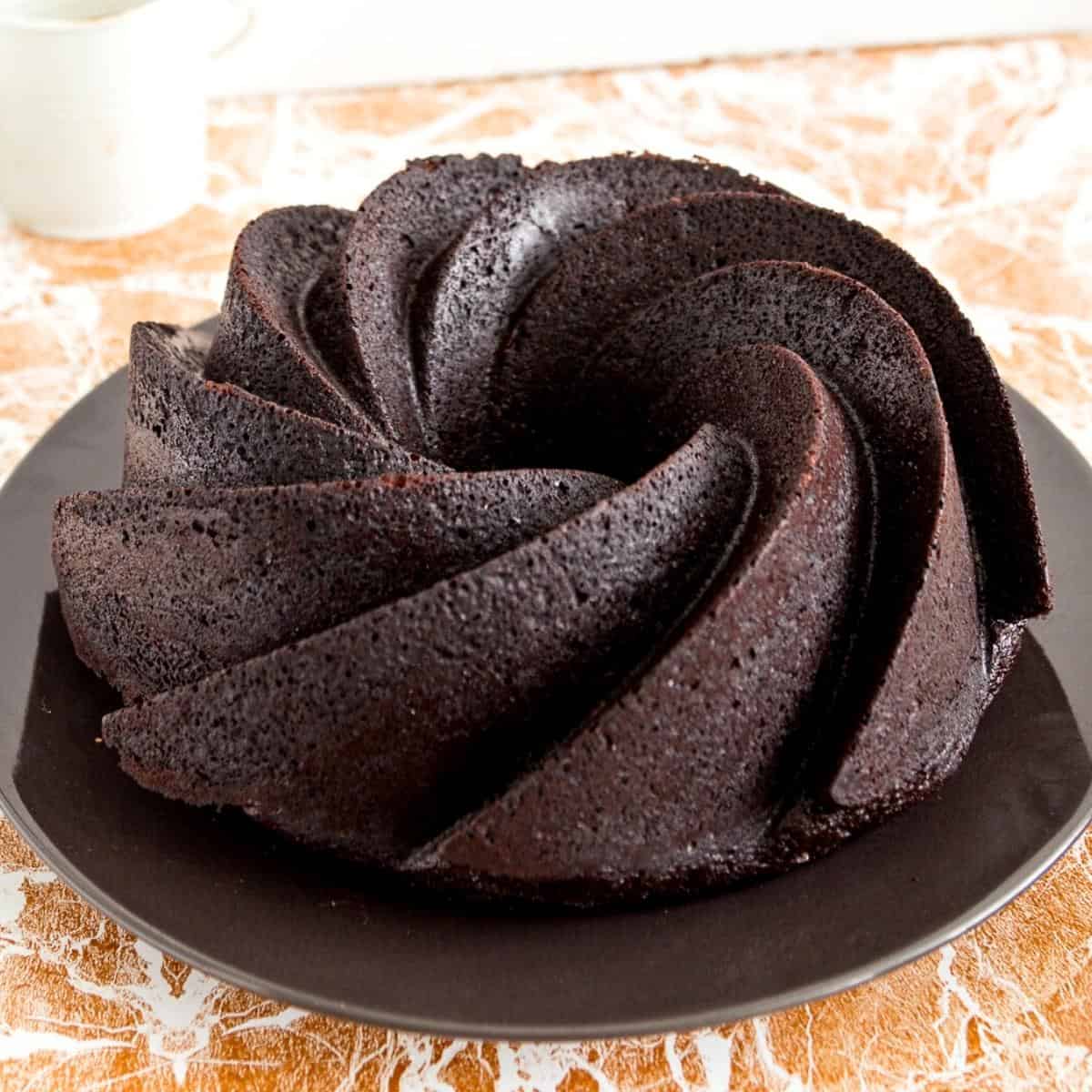 A unglazed chocolate cake.