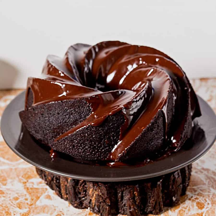 A glazed chocolate cake.