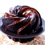 A glazed chocolate bundt cake.