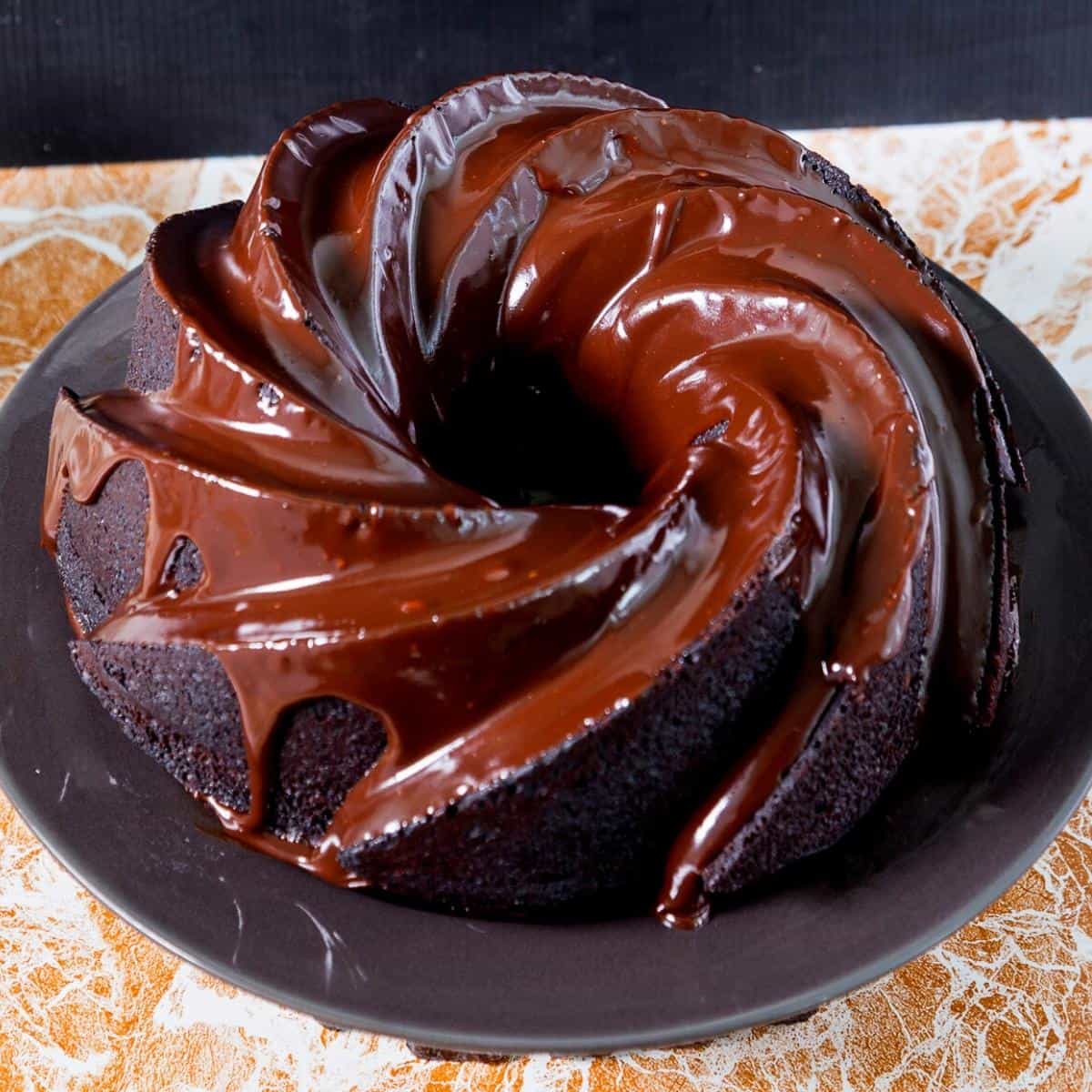 Glazed chocolate cake.