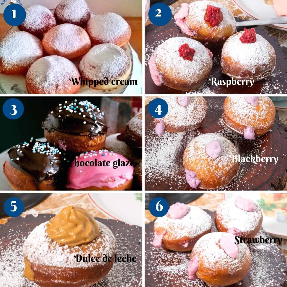 Six varieties of donut fillings. 