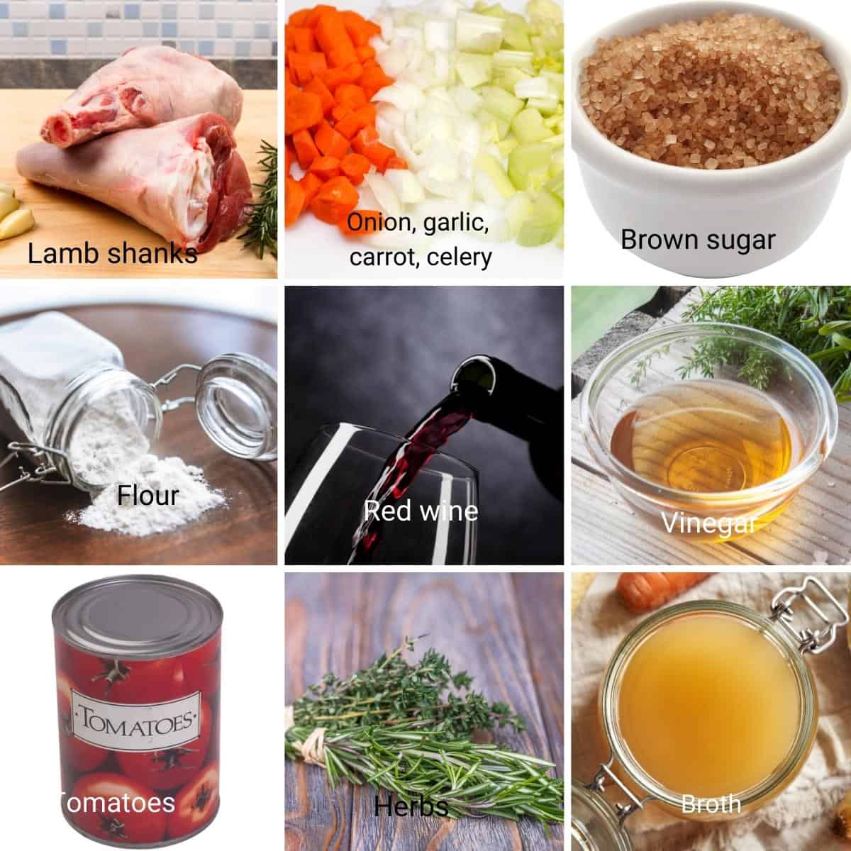 Ingredients for making lamb shanks.