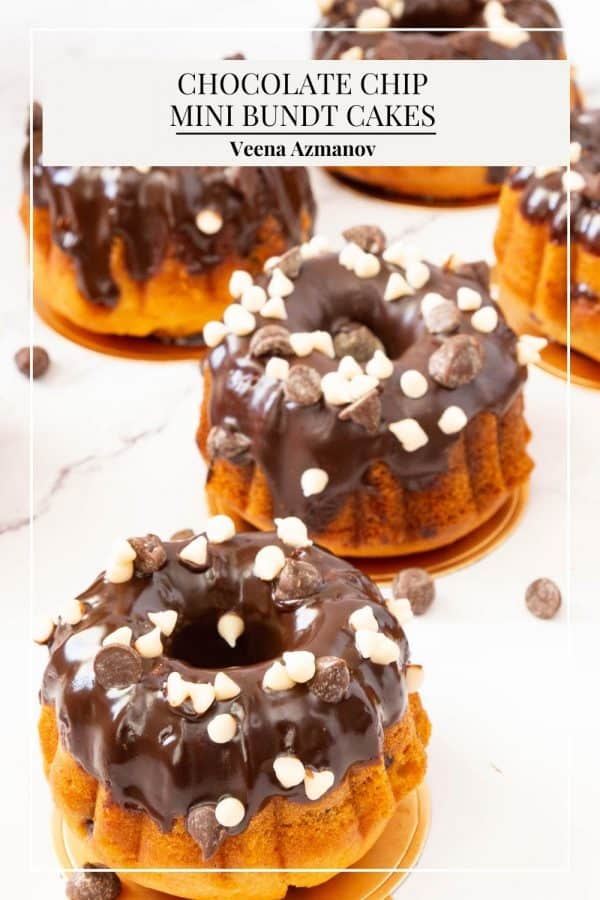 Pinterest image for mini cakes in bundt pans.