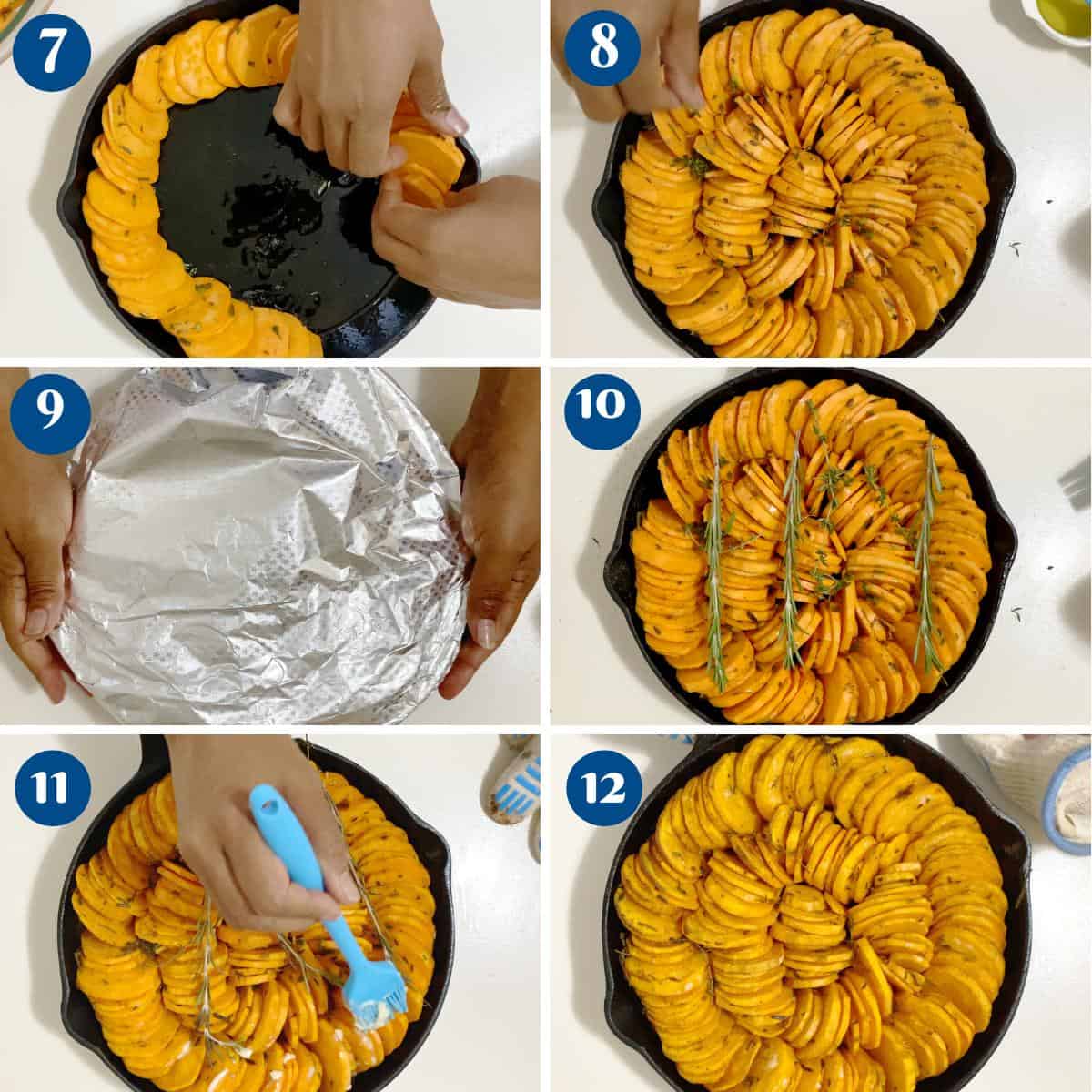 Progress pictures baking the sweet potato slices.