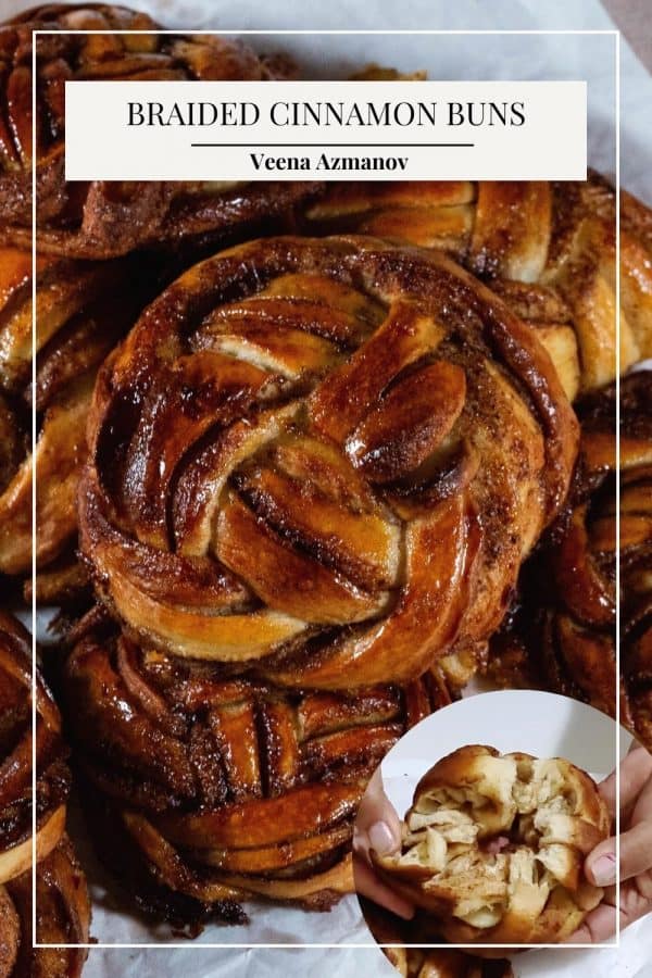 Pinterest image for braided cinnamon buns.