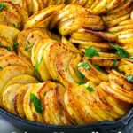 Pinterest image for sliced Hasselback Potatoes.