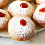 Stuffed baked donuts on the platter.