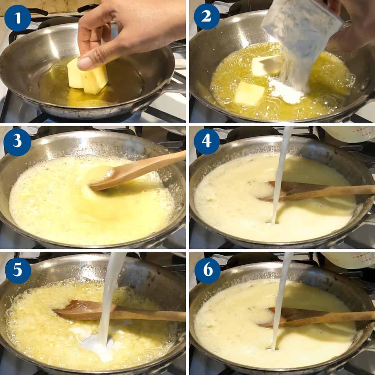 Progress pictures making cheese sauce.