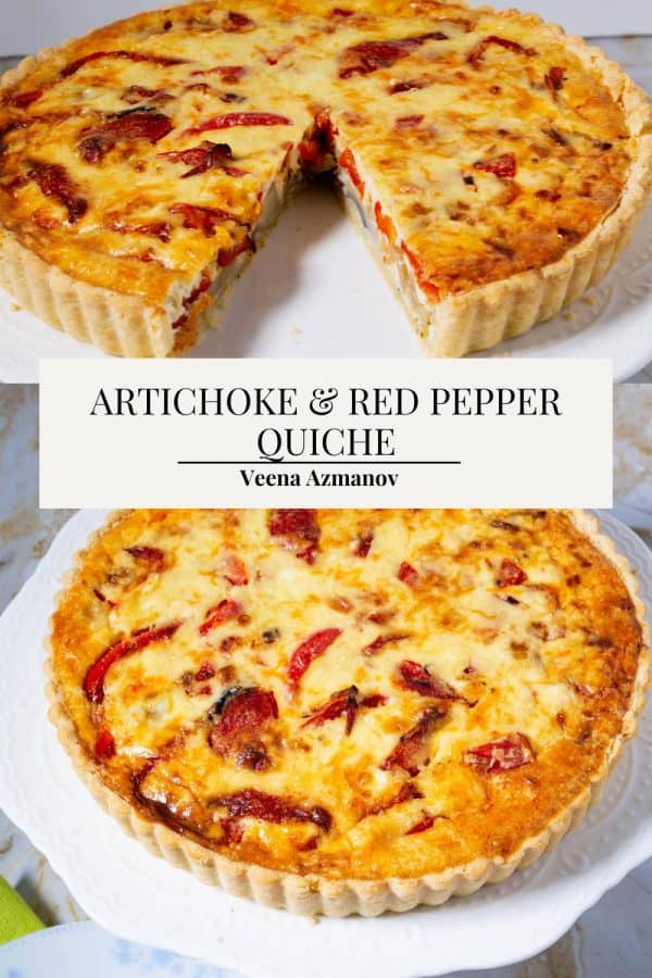 Pinterest image for quiche with artichokes.