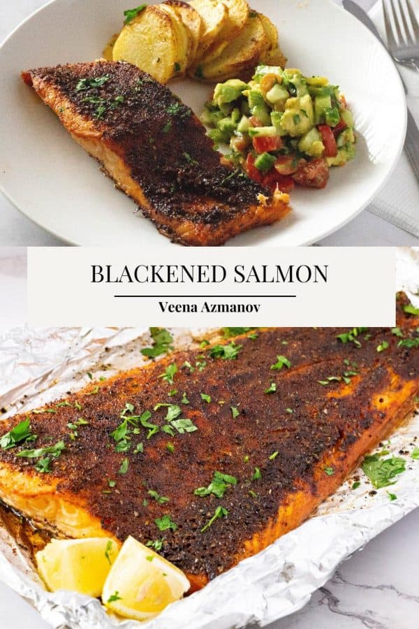 Pinterest image for making blackened salmon.