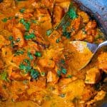 A skillet with squash curry.