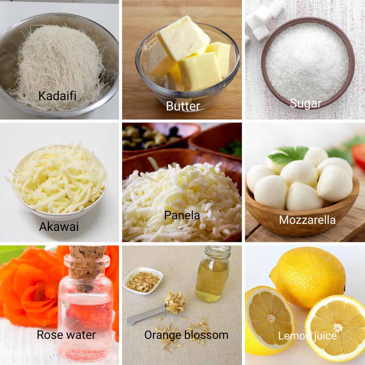 Ingredients for making cheese pastry knaffeh.