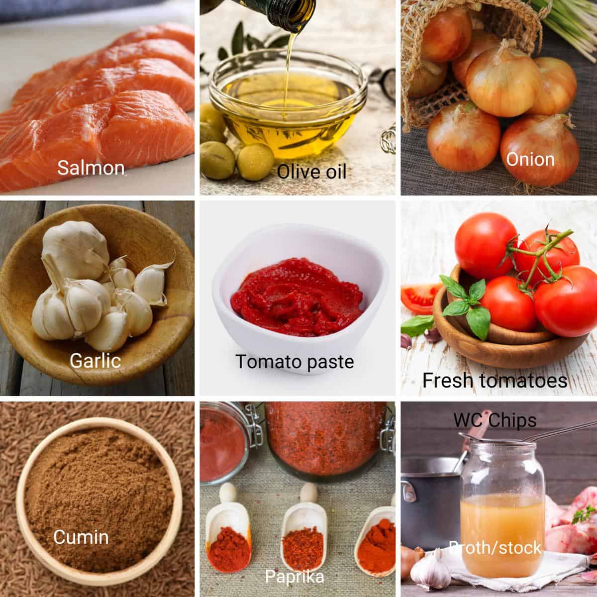 Ingredients for Salmon in tomato sauce.