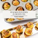 Pinterest image for Parmesan crispy stacked potatoes.