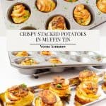 Pinterest image for Parmesan crispy stacked potatoes.