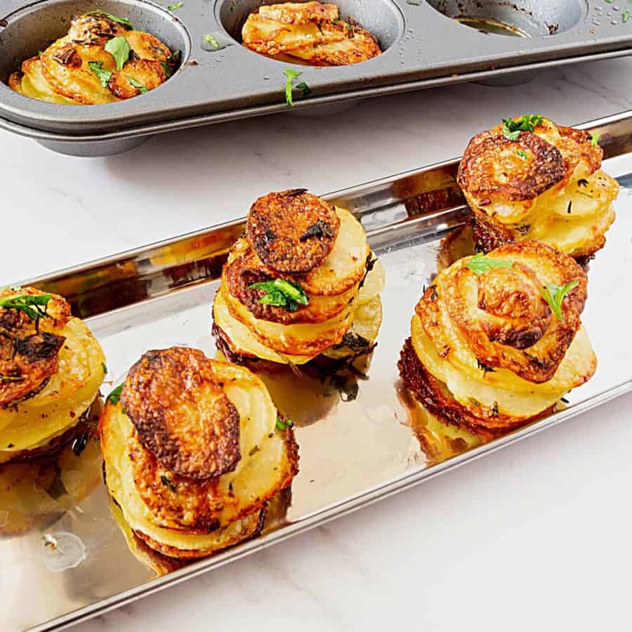 Parmesan Crispy Stacked Potatoes in Muffin Pan Veena Azmanov
