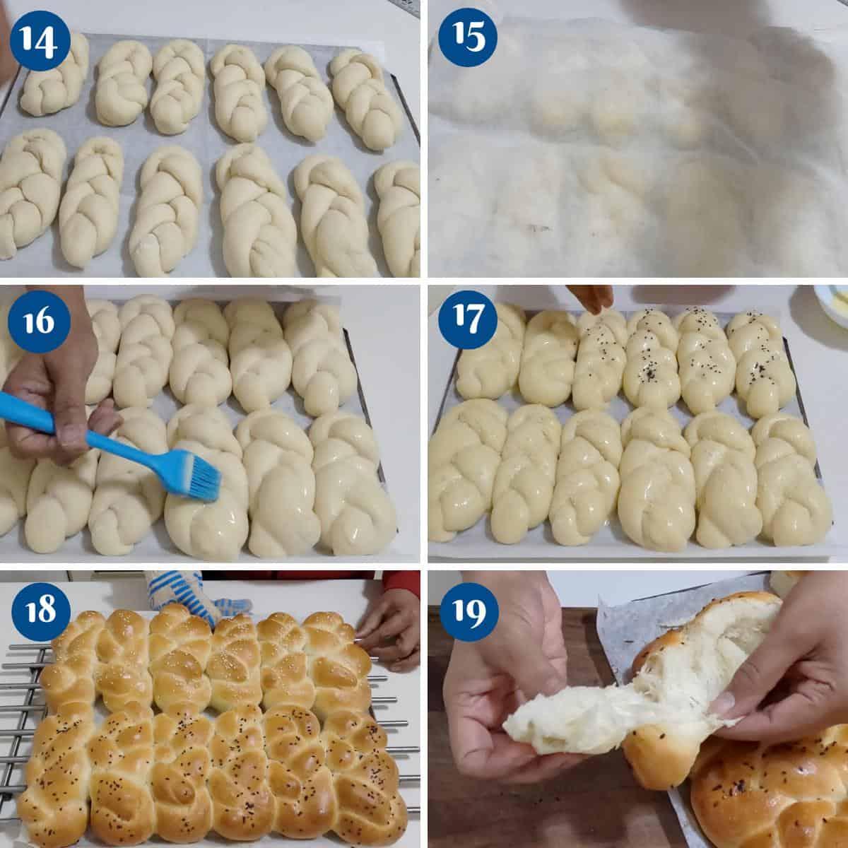 Progress pictures for mini braided challah.