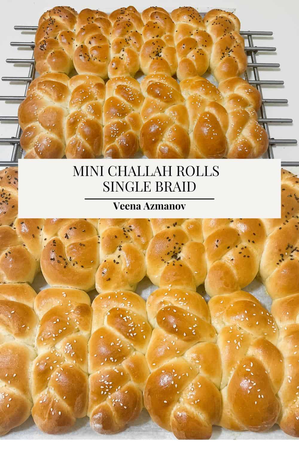 Pinterest image for braided mini challah rolls.