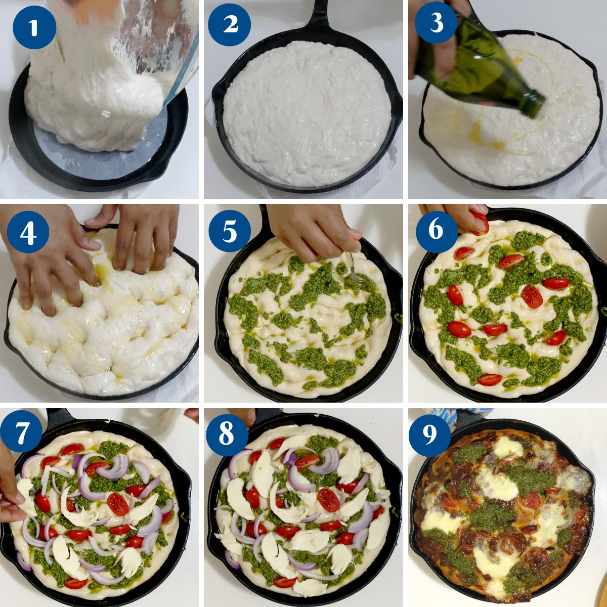 Ingredients for making sourdough pesto focaccia. 