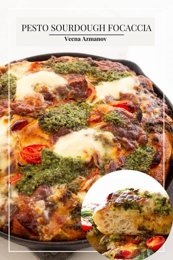 Pinterest image for sourdough pesto focaccia.