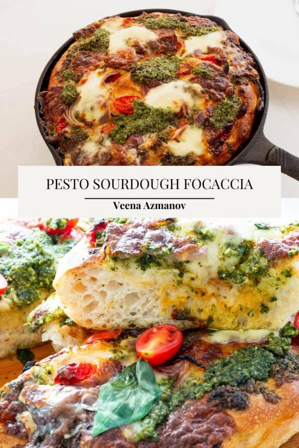 Pinterest image for sourdough pesto focaccia.