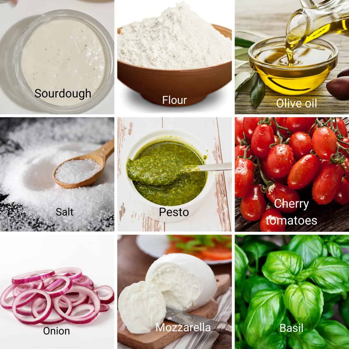 Ingredients for making focaccia with pesto.