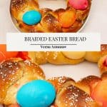 Pinterest image for Braided Bread with Colored Easter Eggs.