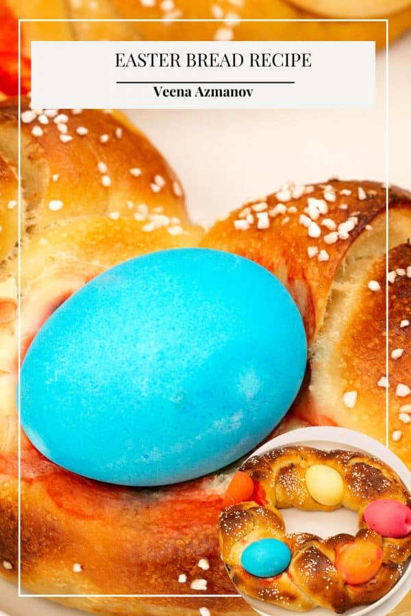 Pinterest image for Braided Bread with Colored Easter Eggs.