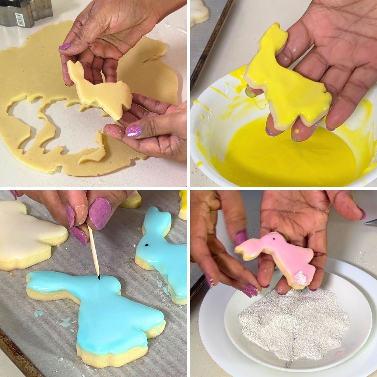 Step by step Frosting Bunny sugar cookies.